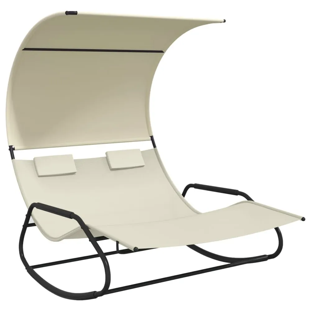 Chaise longue double à bascule avec auvent Crème