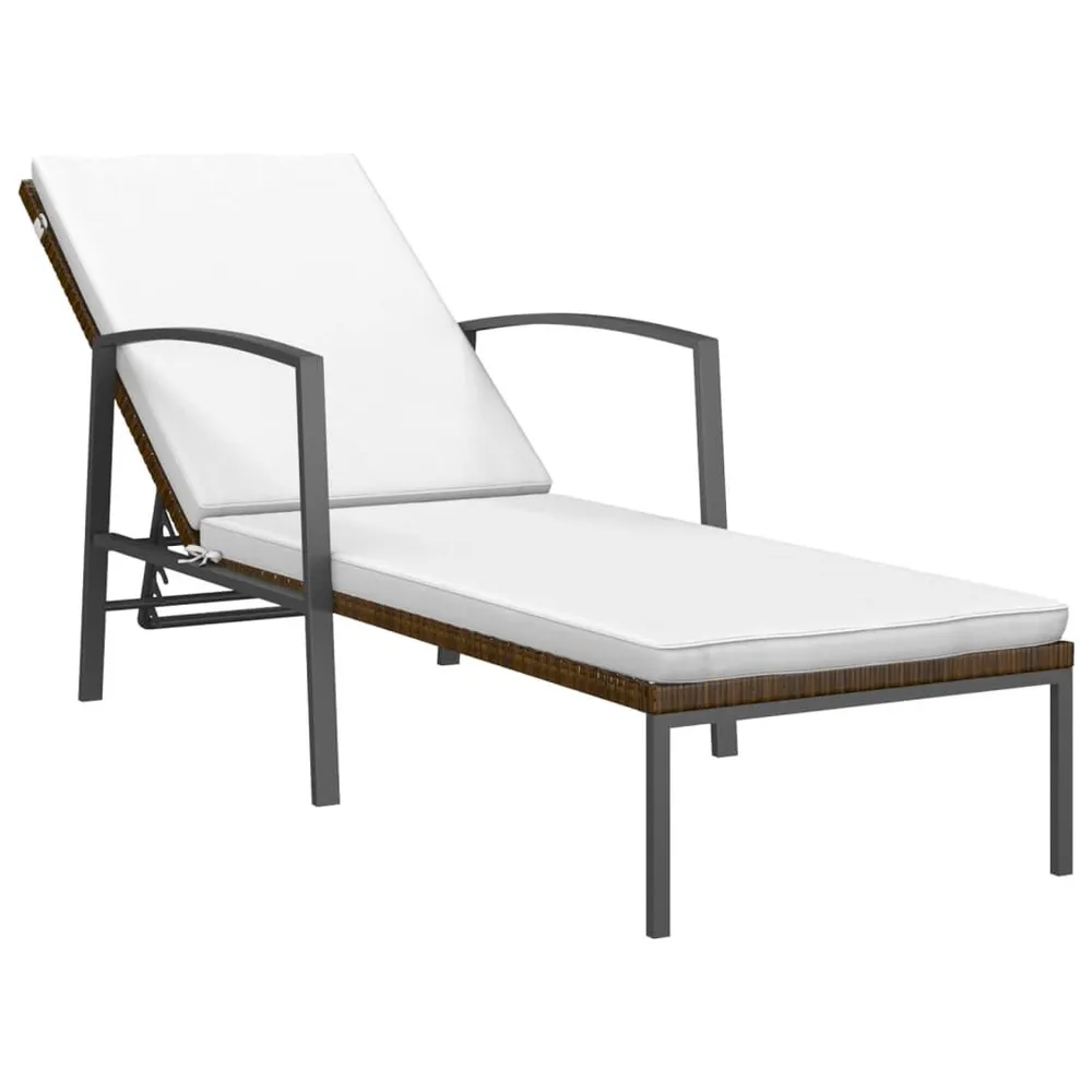 Chaise longue de jardin avec coussin résine tressée marron