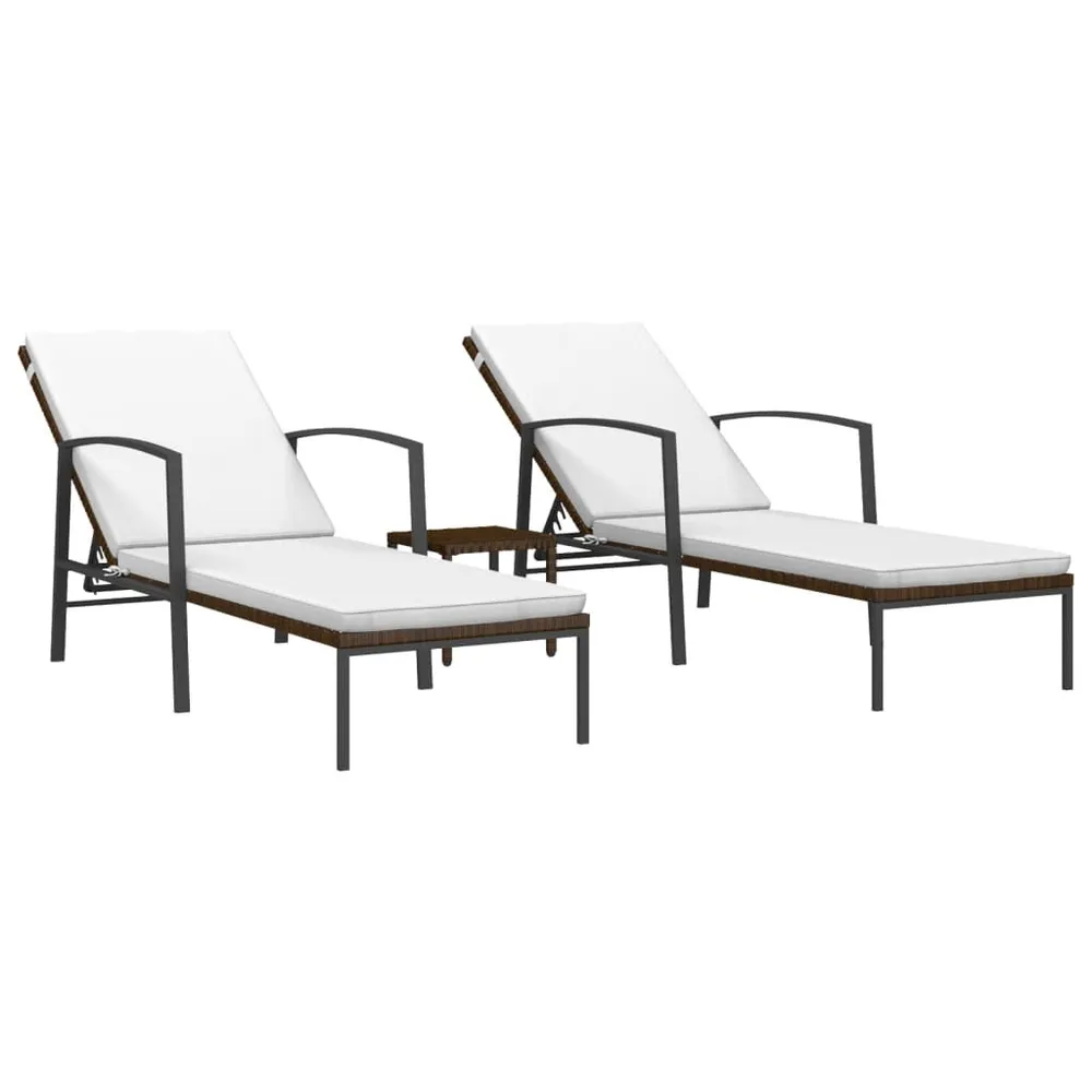 Chaises longues lot de 2 avec table résine tressée marron