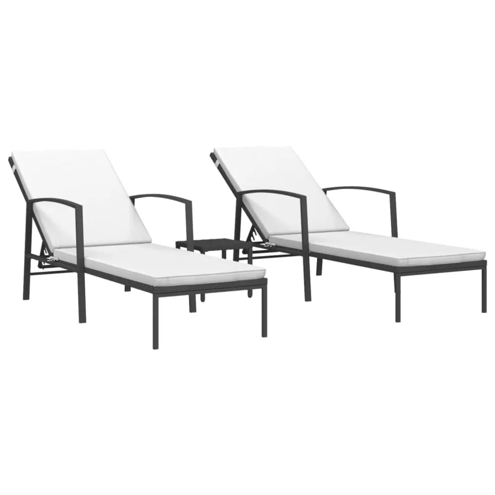 Chaises longues lot de 2 avec table résine tressée noir