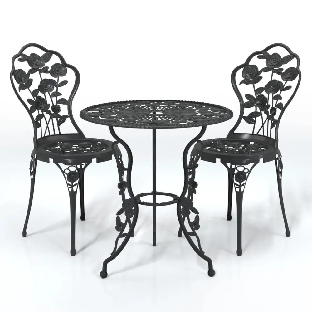 Ensemble de bistro 3 pcs Aluminium coulé Noir