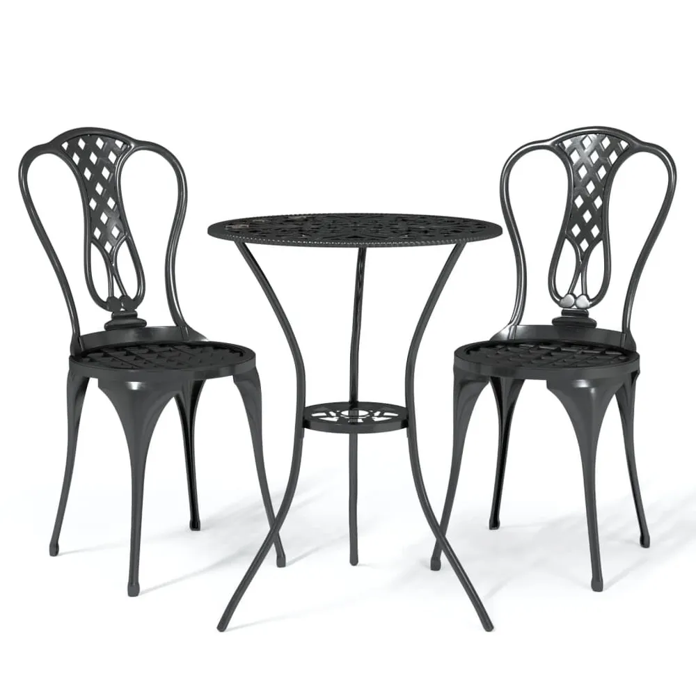 Ensemble de bistro 3 pcs Aluminium coulé Noir