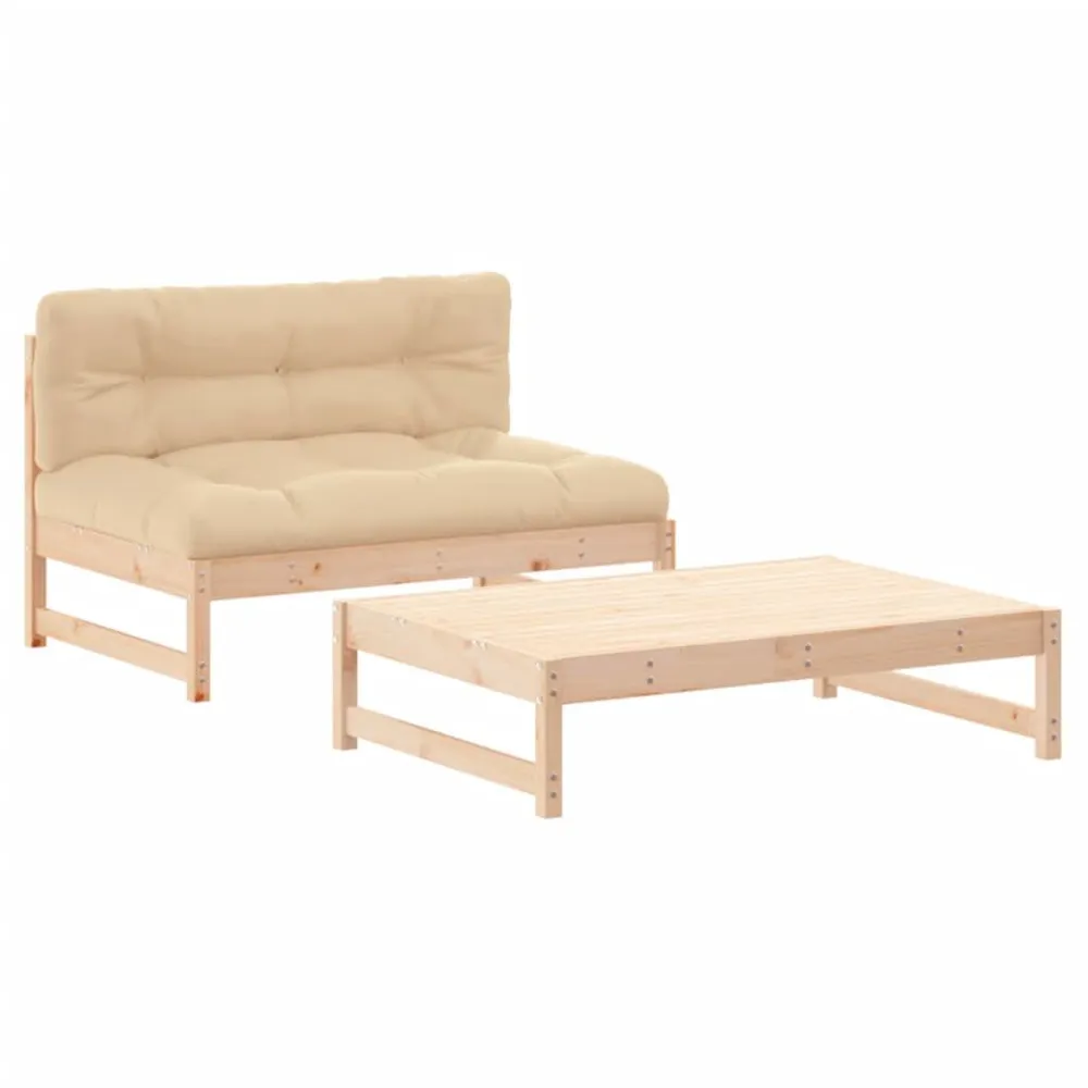 Salon de jardin 2 pcs avec coussins bois massif