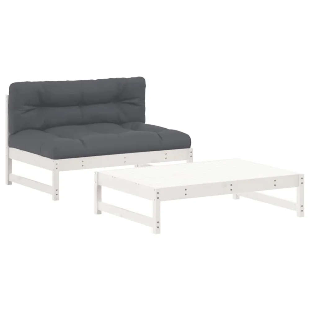 Salon de jardin 2 pcs avec coussins blanc bois massif