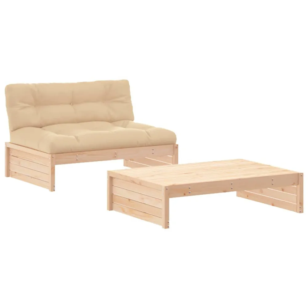 Salon de jardin 2 pcs avec coussins bois massif