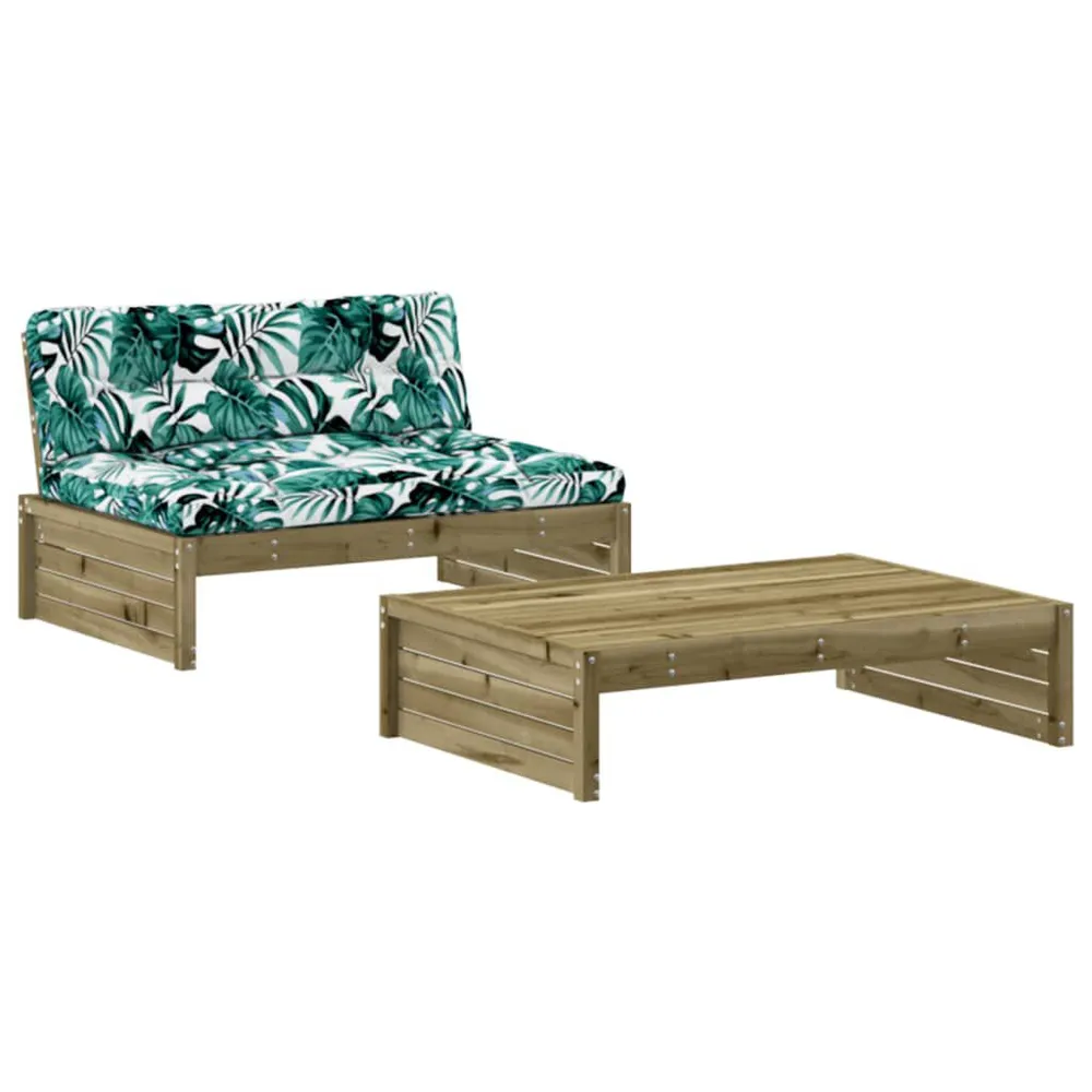 Salon de jardin 2 pcs avec coussins bois de pin imprégné