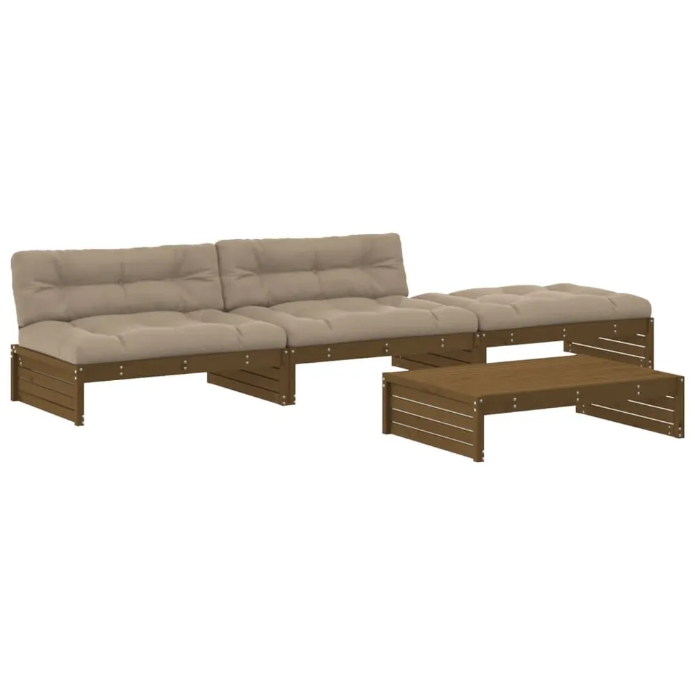 Salon de jardin 4 pcs avec coussins marron miel bois massif