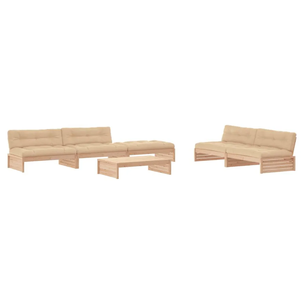 Salon de jardin 6 pcs avec coussins bois massif