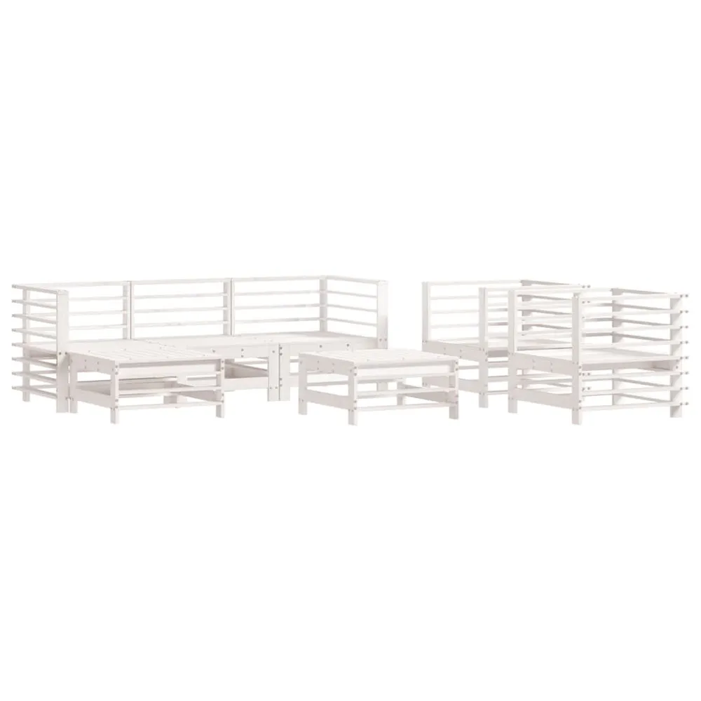 Salon de jardin 7 pcs Blanc Bois de pin massif