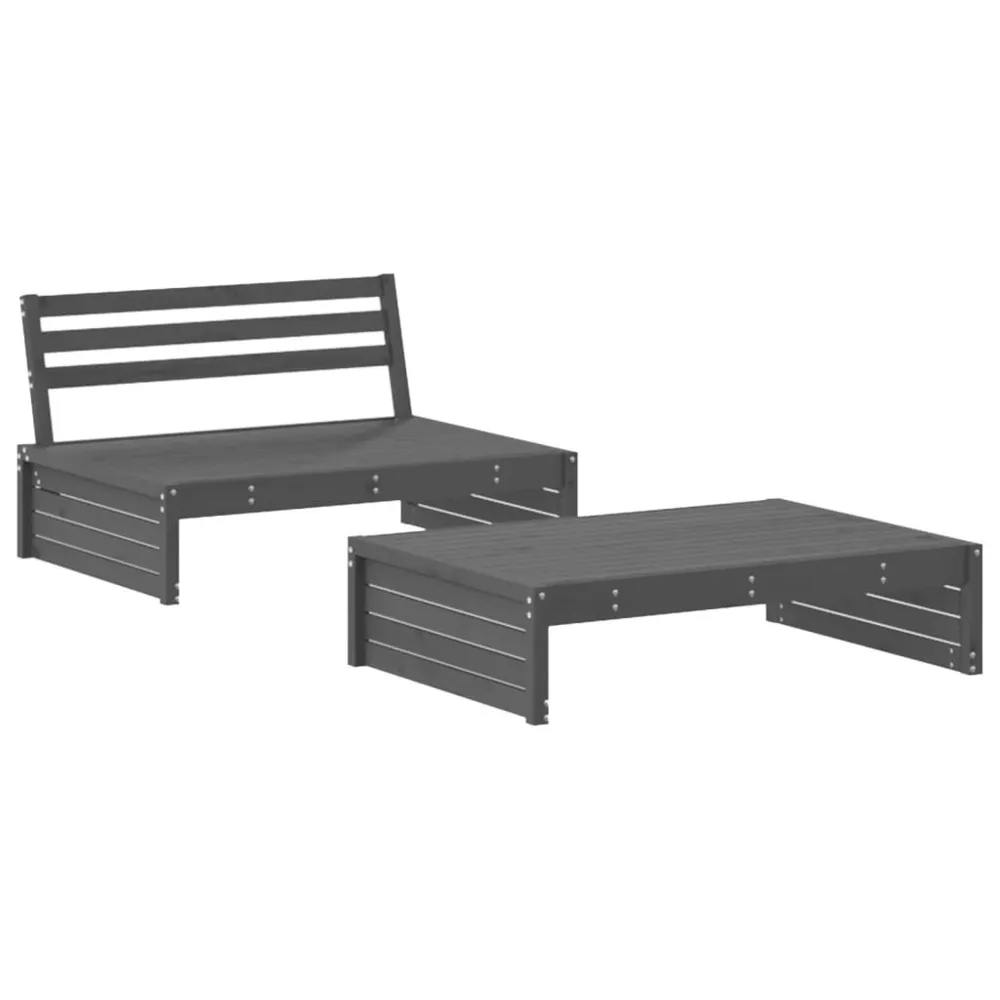 Salon de jardin 2 pcs gris bois massif de pin