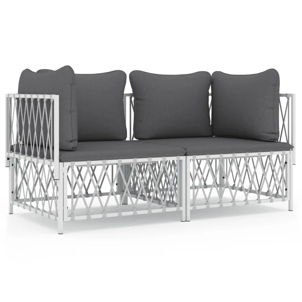 Salon de jardin avec coussins 2 pcs blanc acier