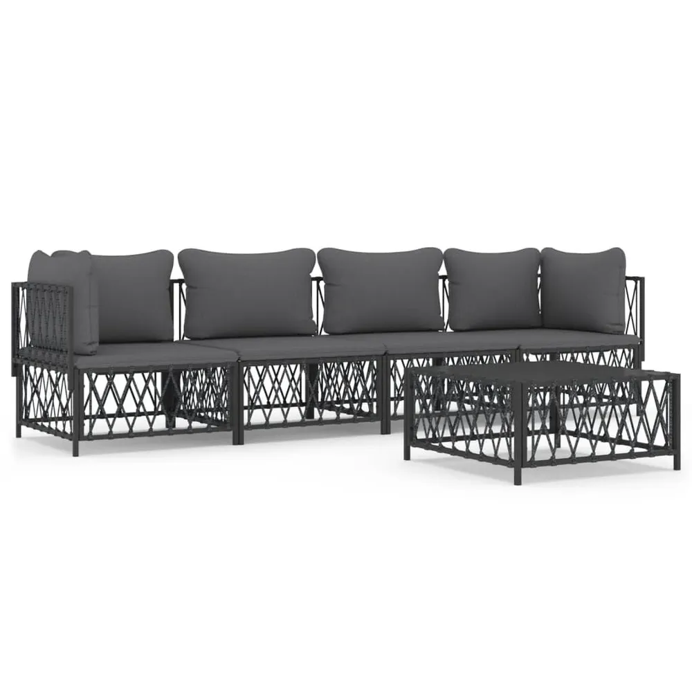 Salon de jardin avec coussins 5 pcs anthracite acier