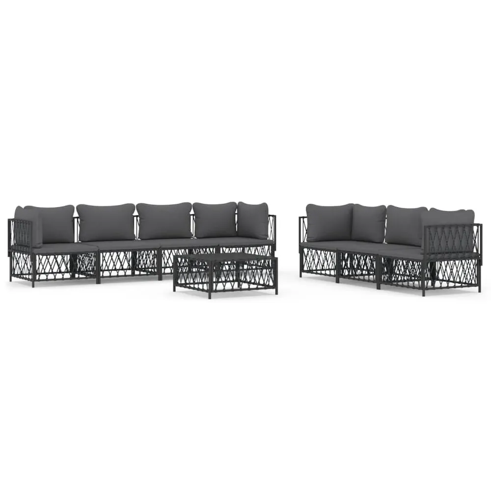 Salon de jardin 8 pcs avec coussins anthracite acier