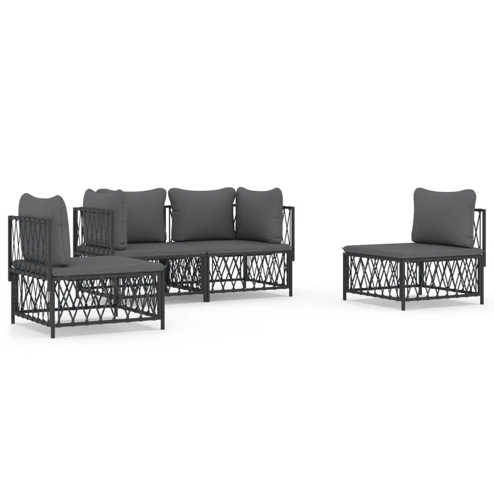 Salon de jardin avec coussins 4 pcs anthracite acier