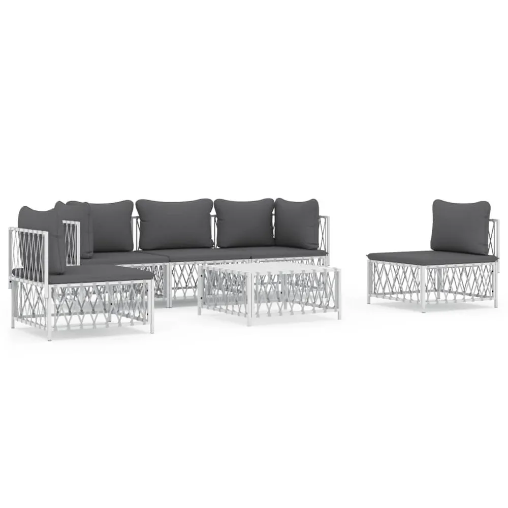 Salon de jardin avec coussins 6 pcs blanc acier