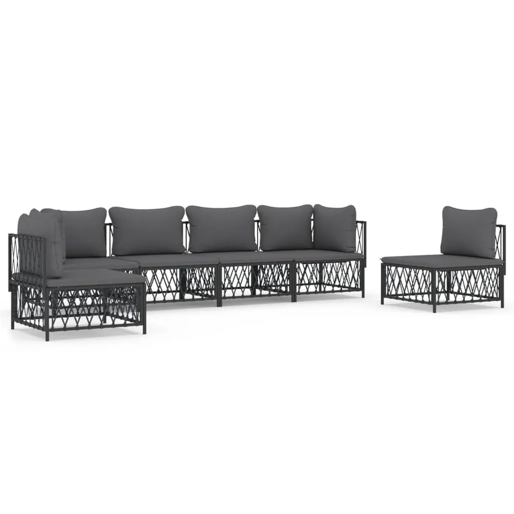 Salon de jardin avec coussins 6 pcs anthracite acier