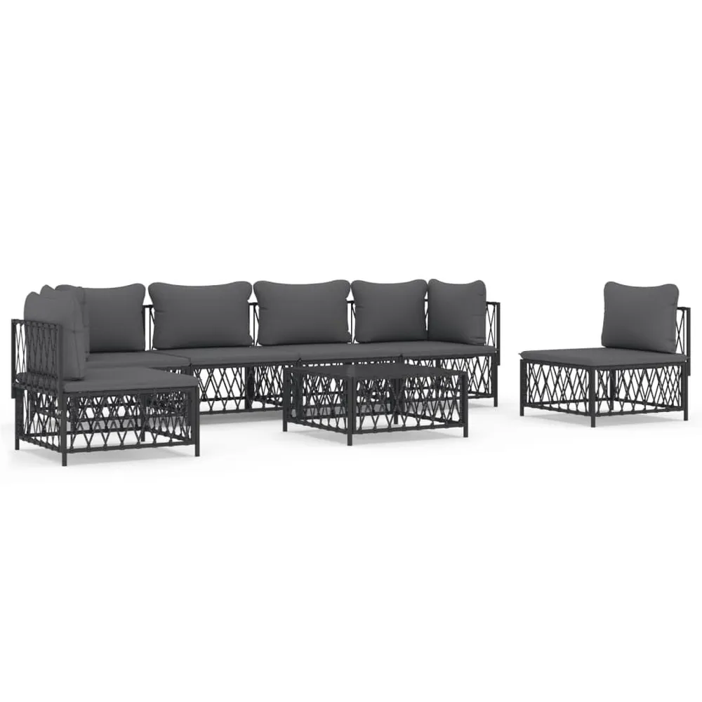 Salon de jardin 7 pcs avec coussins anthracite acier