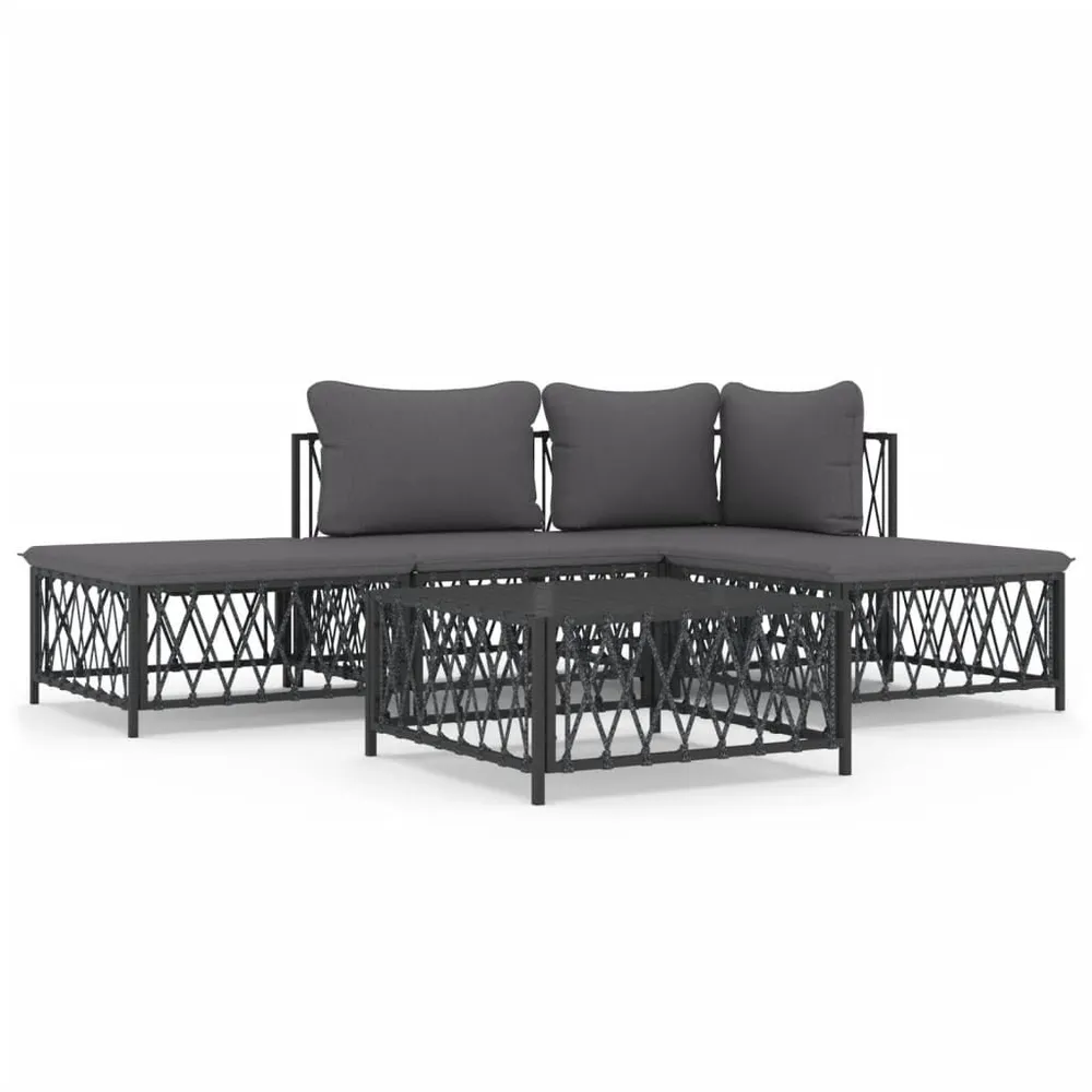 Salon de jardin avec coussins 5 pcs anthracite acier