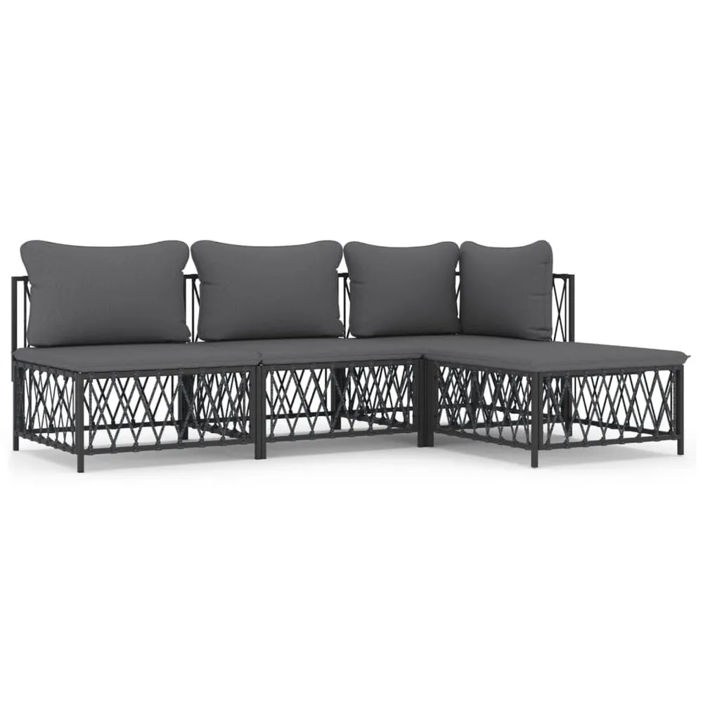 Salon de jardin avec coussins 4 pcs anthracite acier