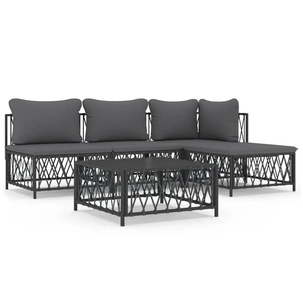 Salon de jardin avec coussins 5 pcs anthracite acier