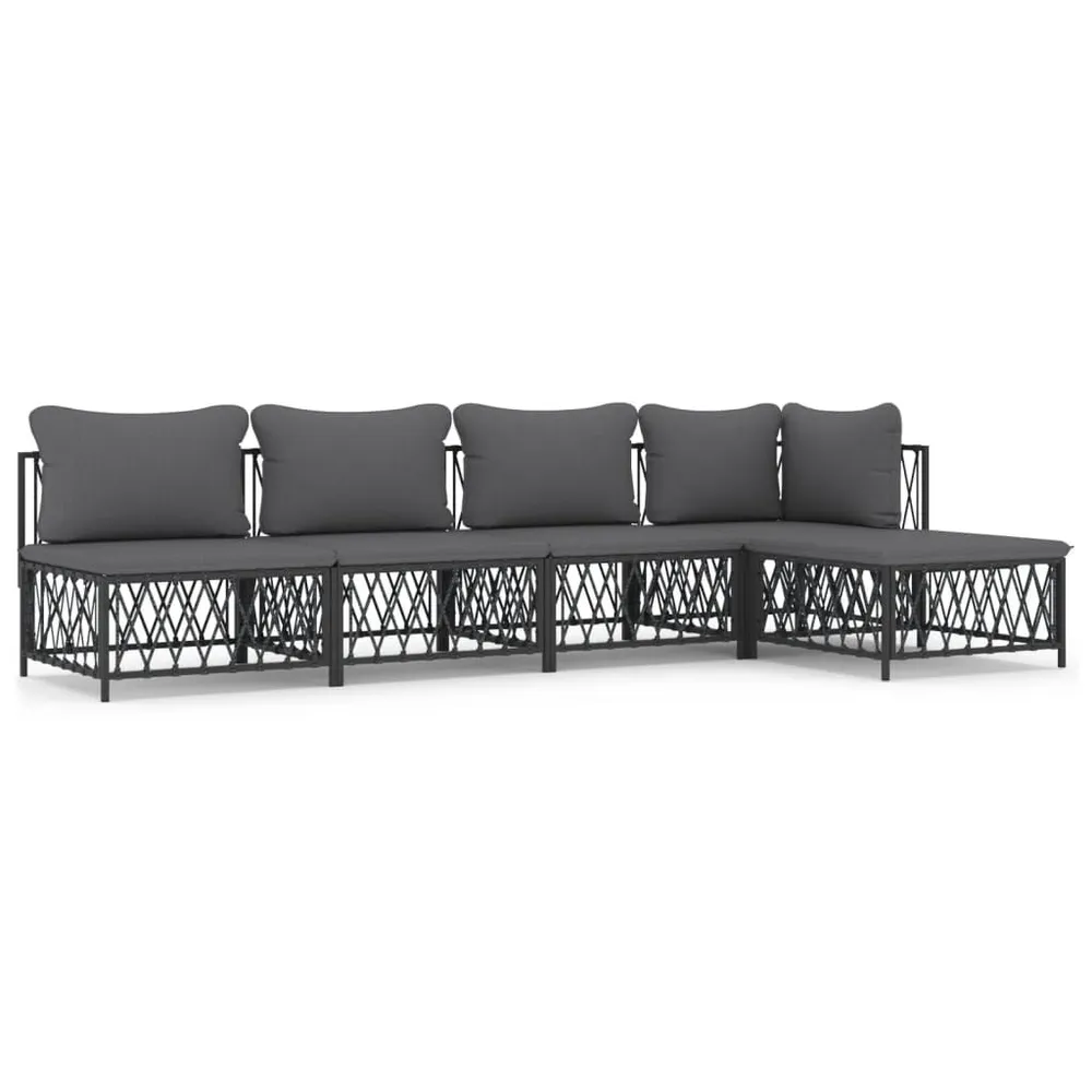 Salon de jardin avec coussins 5 pcs anthracite acier