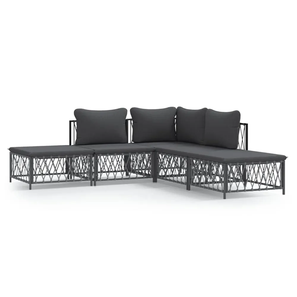 Salon de jardin avec coussins 5 pcs anthracite acier