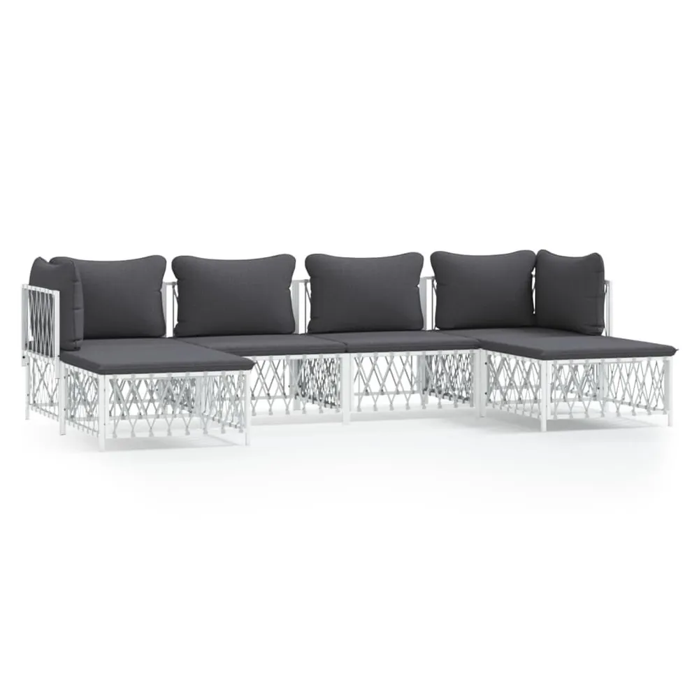 Salon de jardin avec coussins 6 pcs blanc acier