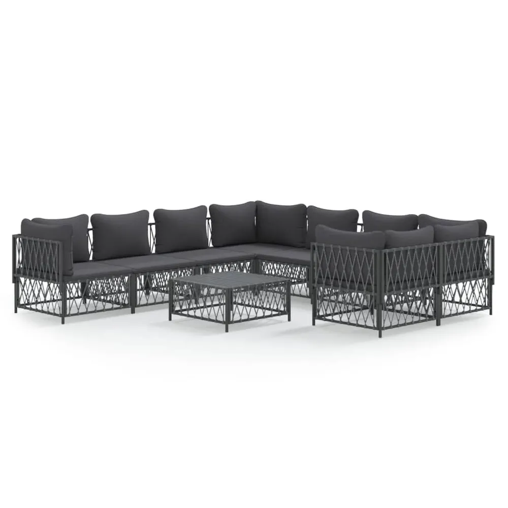 Salon de jardin avec coussins 9 pcs anthracite acier