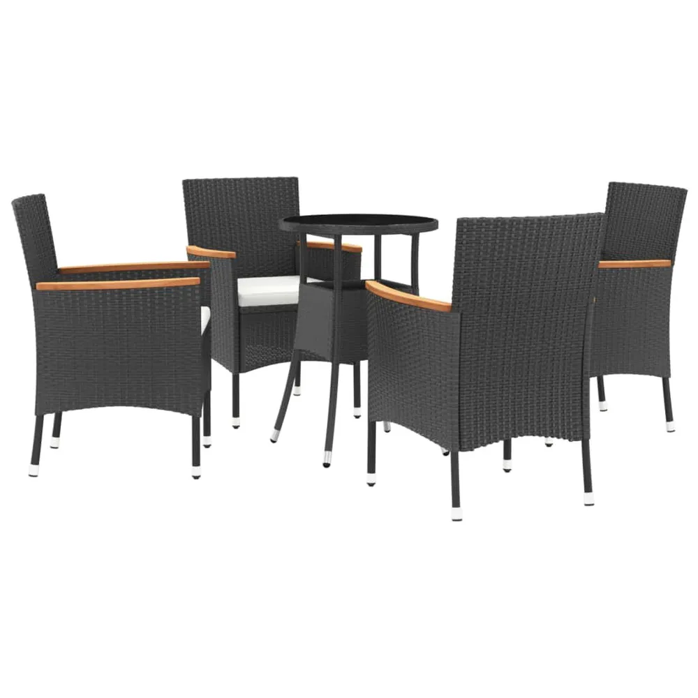 Ensemble de bistro de jardin 5 pcs coussins noir poly rotin