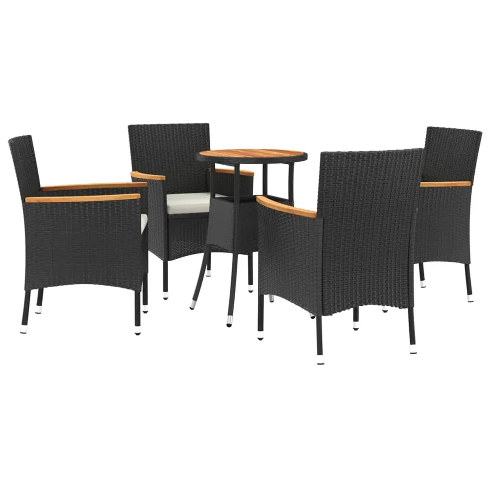 Ensemble de bistro de jardin 5 pcs coussins noir poly rotin