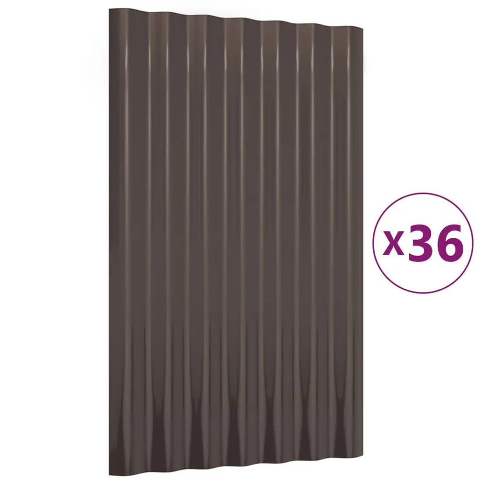 Panneaux de toit 36 pcs Acier enduit de poudre Marron 60x36 cm