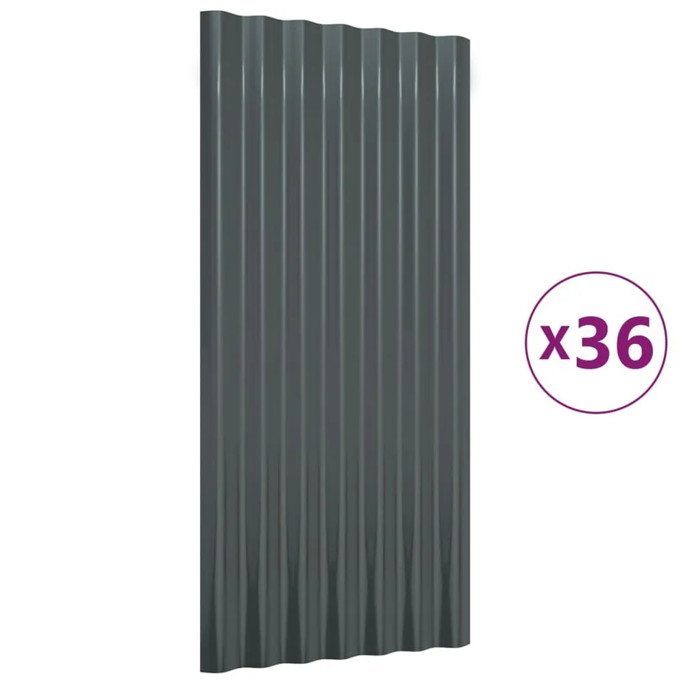 Panneaux de toiture 36 pcs Acier Anthracite 80x36 cm