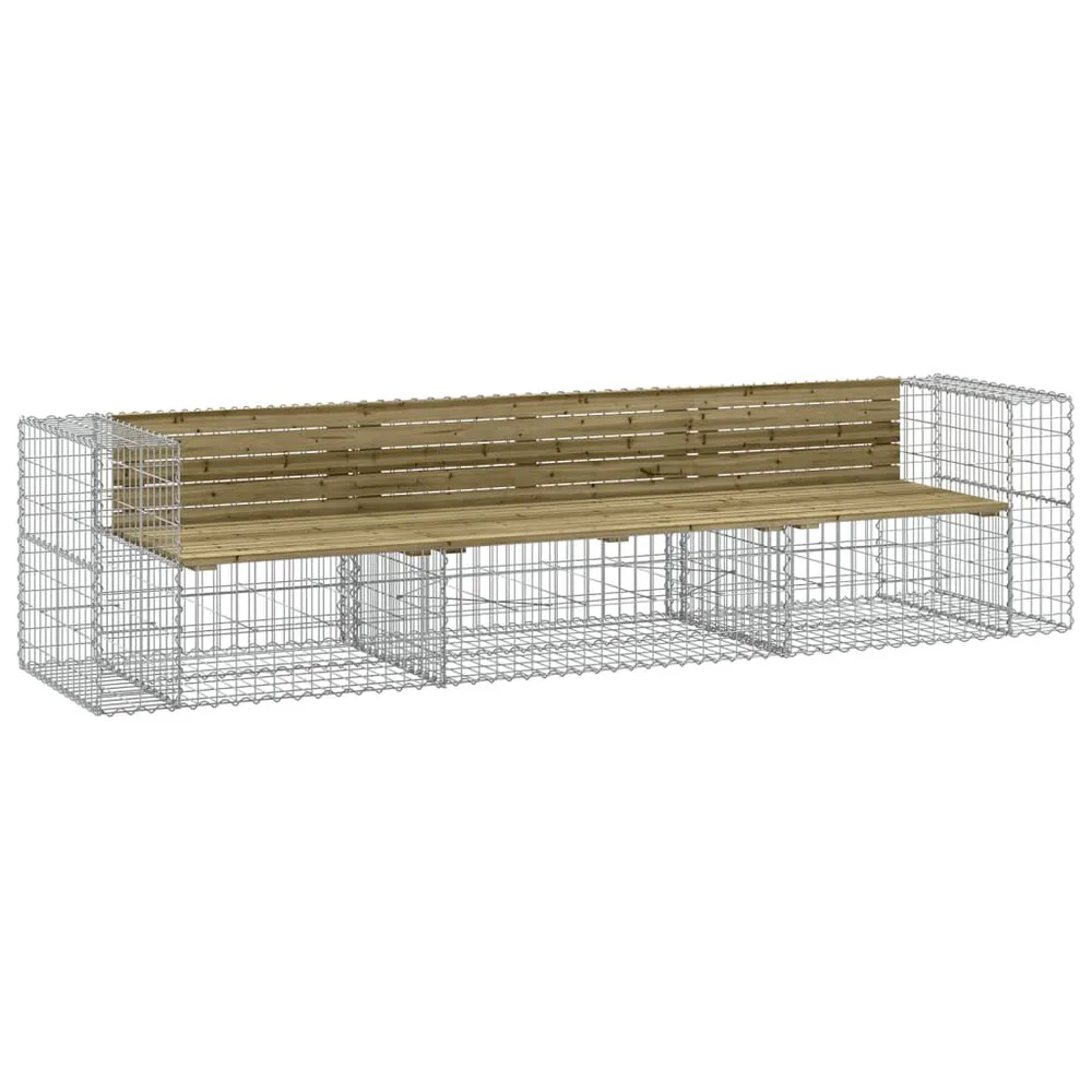 Banc de jardin design gabion 287x71x65,5cm bois de pin imprégné