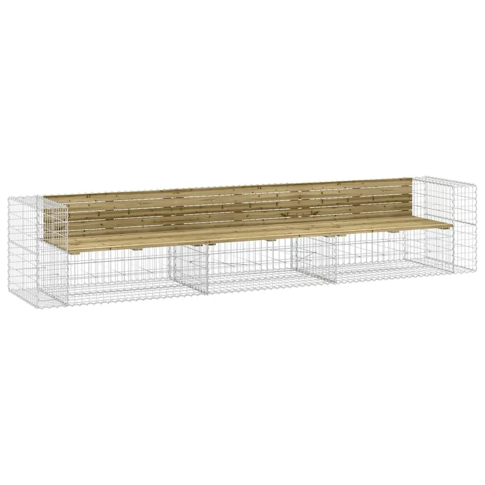 Banc de jardin design gabion 347x71x65,5cm bois de pin imprégné