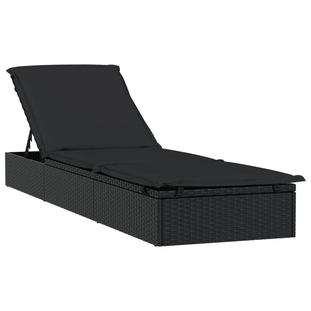 Chaise longue 1 pc avec coussin noir 201x55x62cm résine tressée