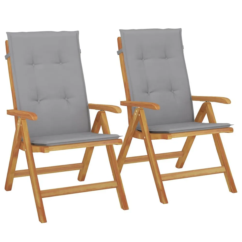 Chaises de jardin inclinables lot de 2 et coussins teck massif