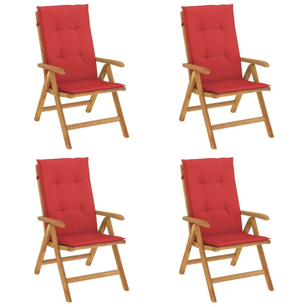 Chaises de jardin inclinables lot de 4 et coussins bois teck