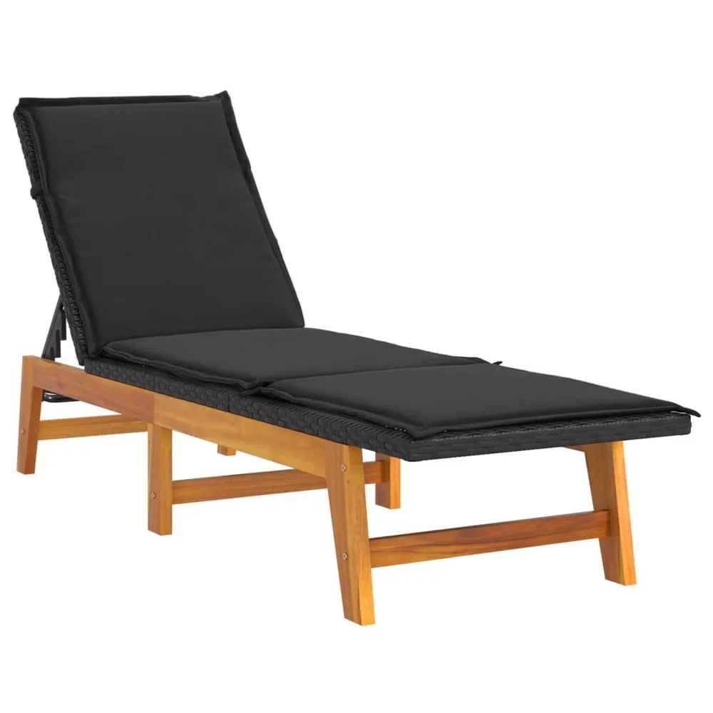 Chaise longue avec coussin Résine tressée/bois massif d'acacia