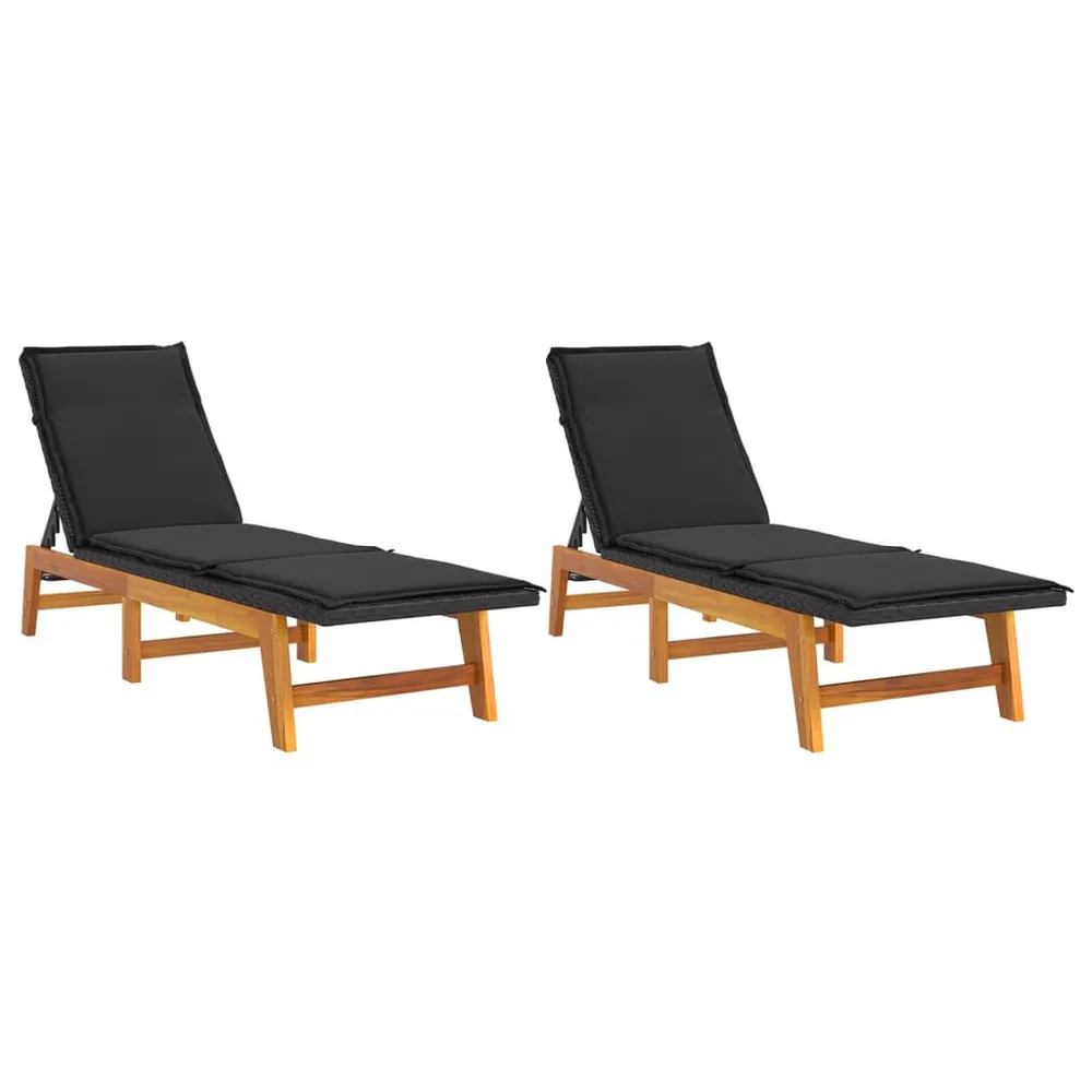 Chaises longues et coussins lot de 2 Résine tressée et acacia