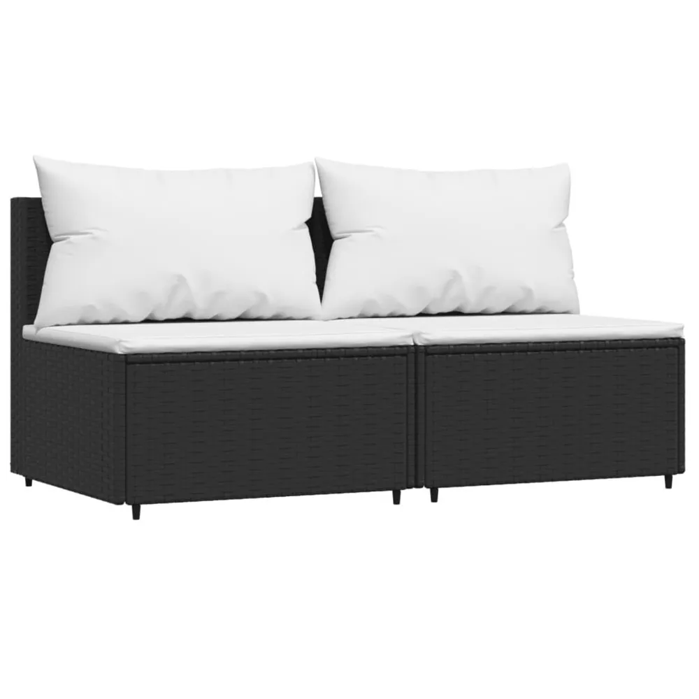 Canapés centraux de jardin et coussins 2pcs Noir Résine tressée