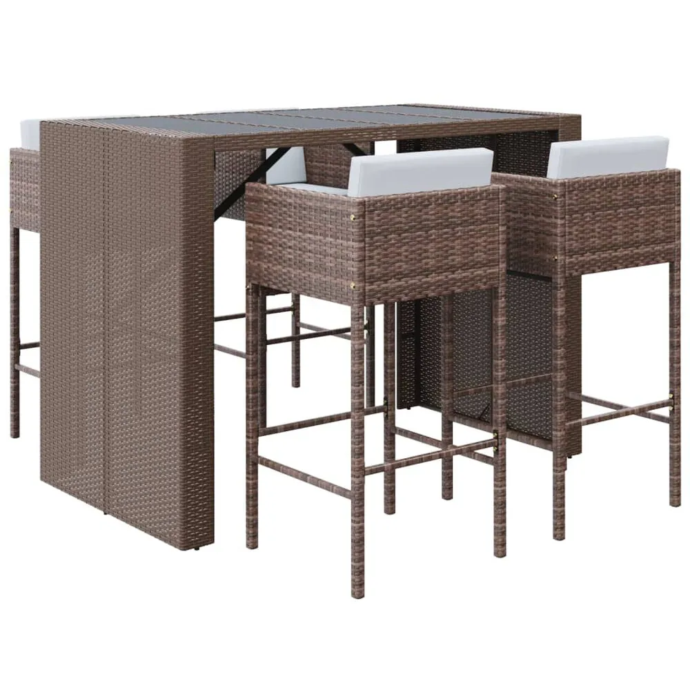 Ensemble de bar de jardin avec coussins 5 pcs marron poly rotin