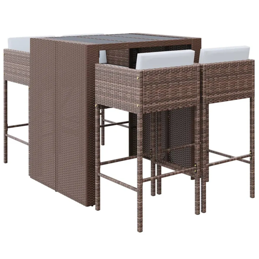 Ensemble de bar de jardin avec coussins 5 pcs marron poly rotin