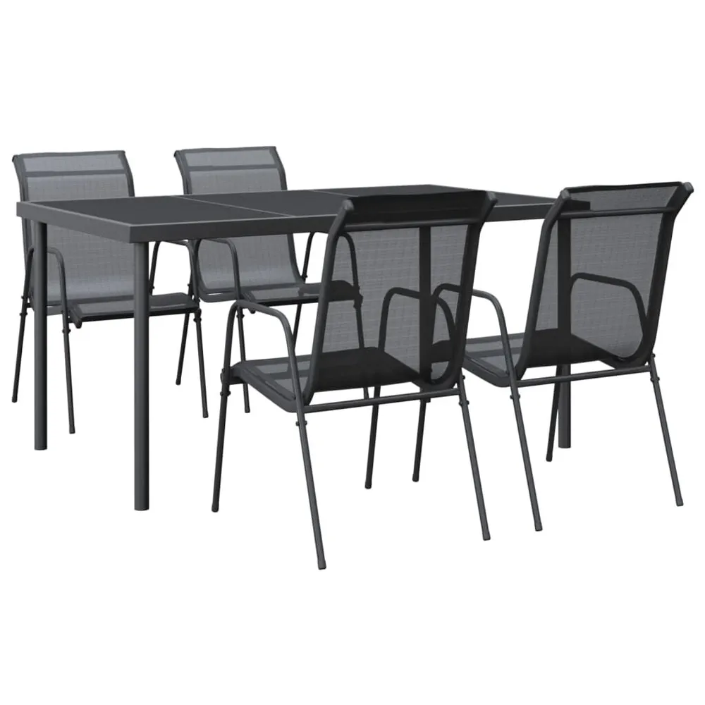 Ensemble à manger de jardin 5 pcs noir textilène et acier