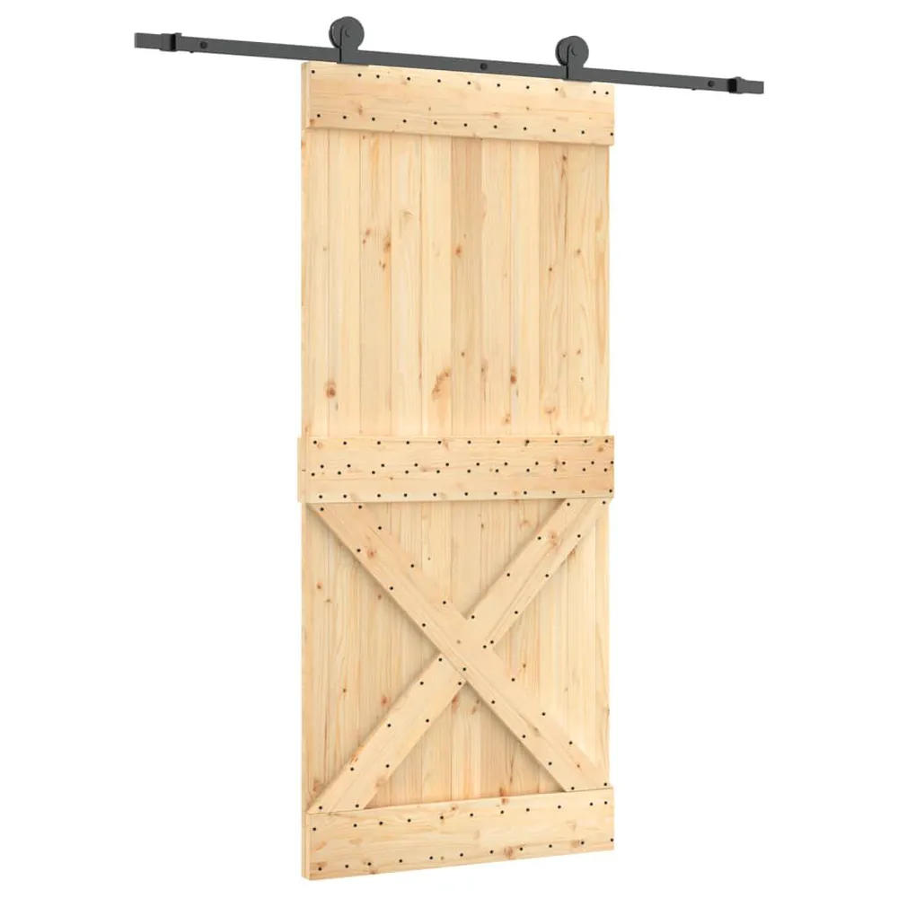 Porte coulissante et kit de quincaillerie 90x210 cm pin massif