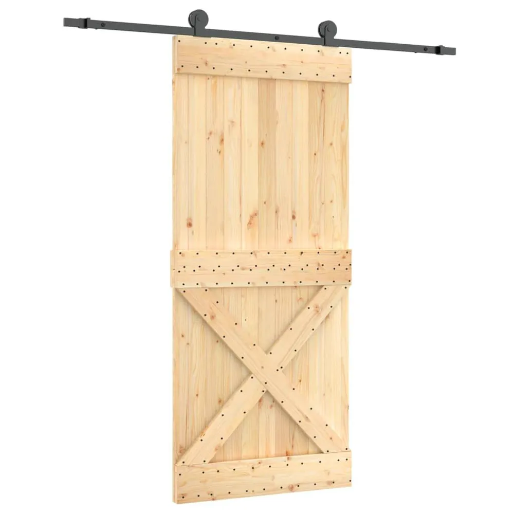 Porte coulissante et kit de quincaillerie 90x210 cm pin massif