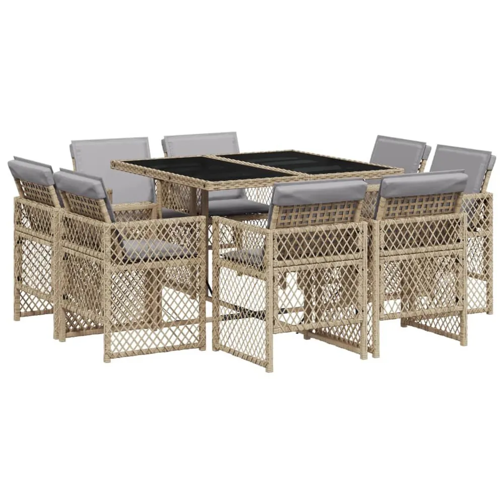 Ensemble à manger de jardin et coussins 9 pcs mélange beige