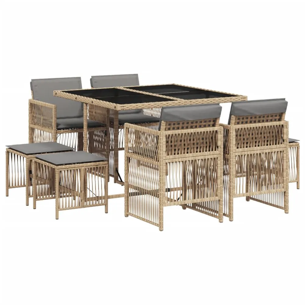 Ensemble à manger de jardin et coussins 9 pcs mélange beige