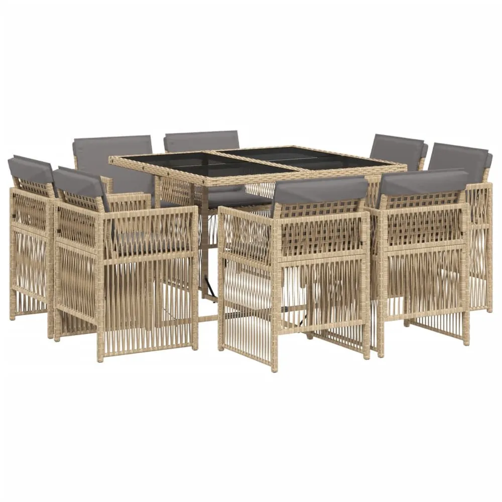 Ensemble à manger de jardin et coussins 9 pcs mélange beige