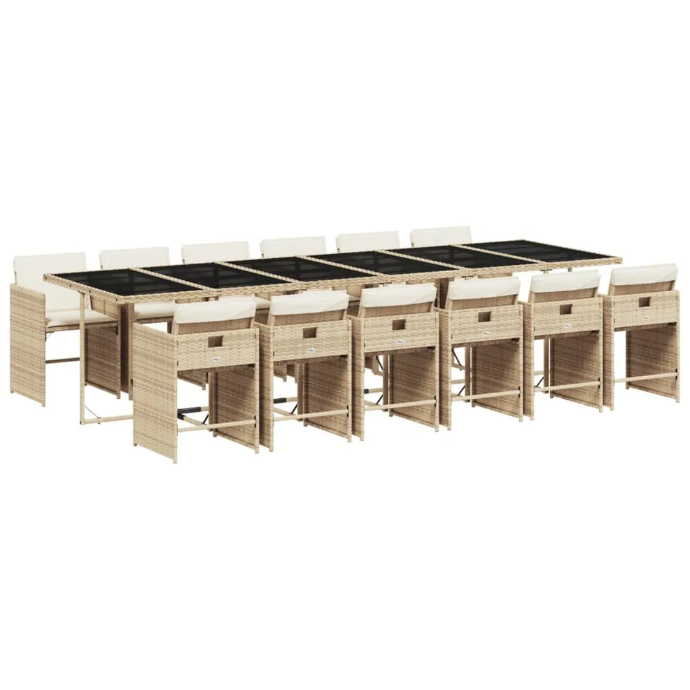 Ensemble à manger de jardin et coussins 13 pcs beige