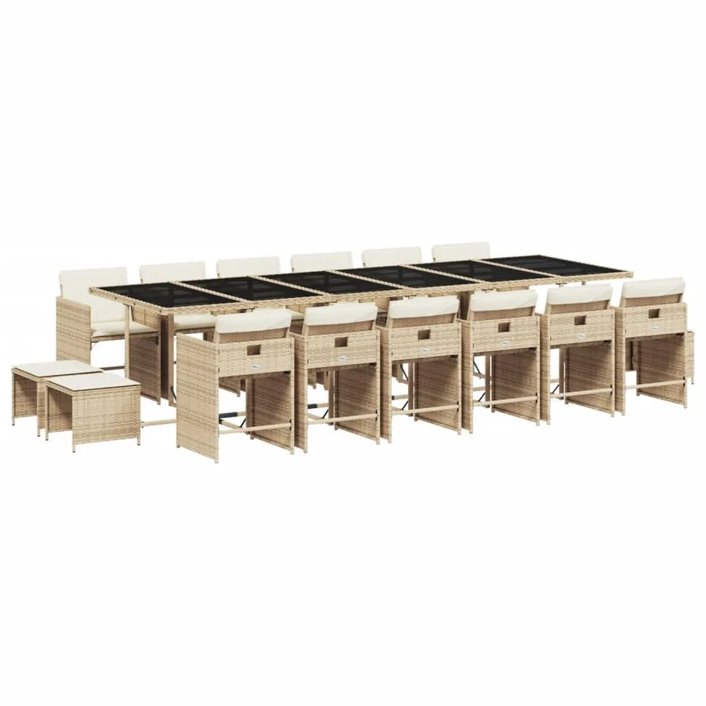 Ensemble à manger de jardin et coussins 17 pcs beige